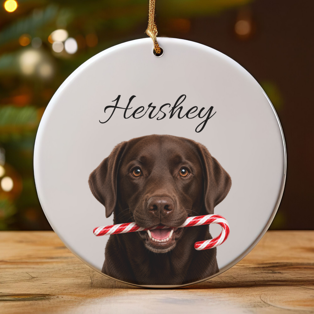 Personalized Chocolate Lab Candy Cane Ornament