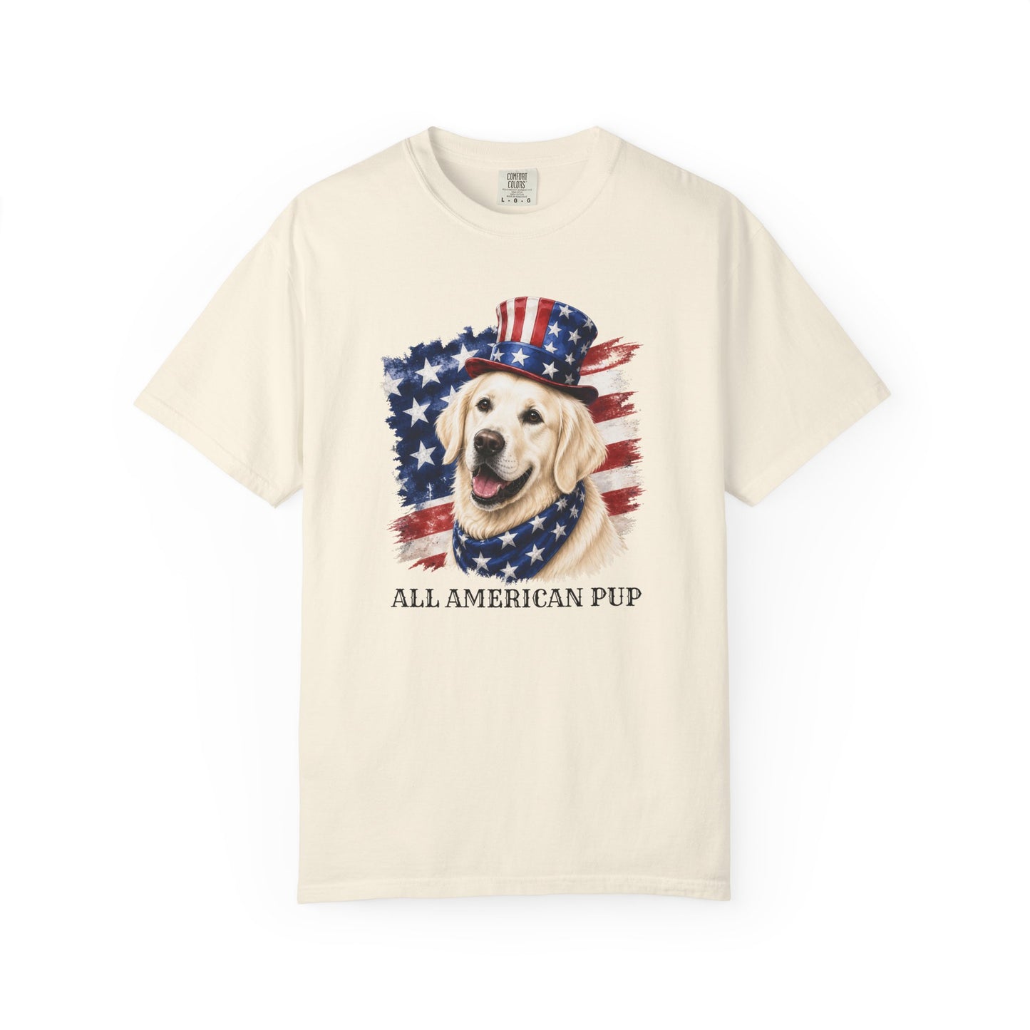 Patriotic English Cream Golden Retriever All American Pup Shirt