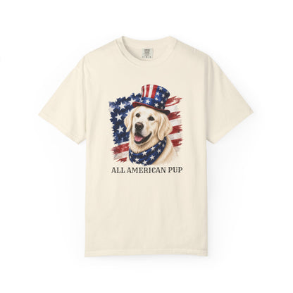 Patriotic English Cream Golden Retriever All American Pup Shirt