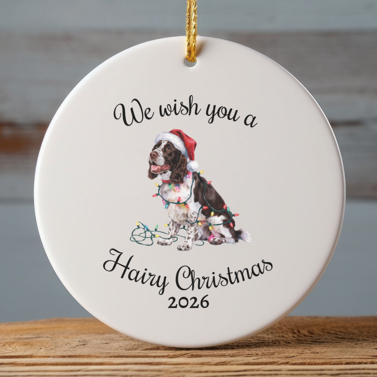 Christmas Brown Springer Spaniel Ornament, Christmas Lights Dog Keepsake