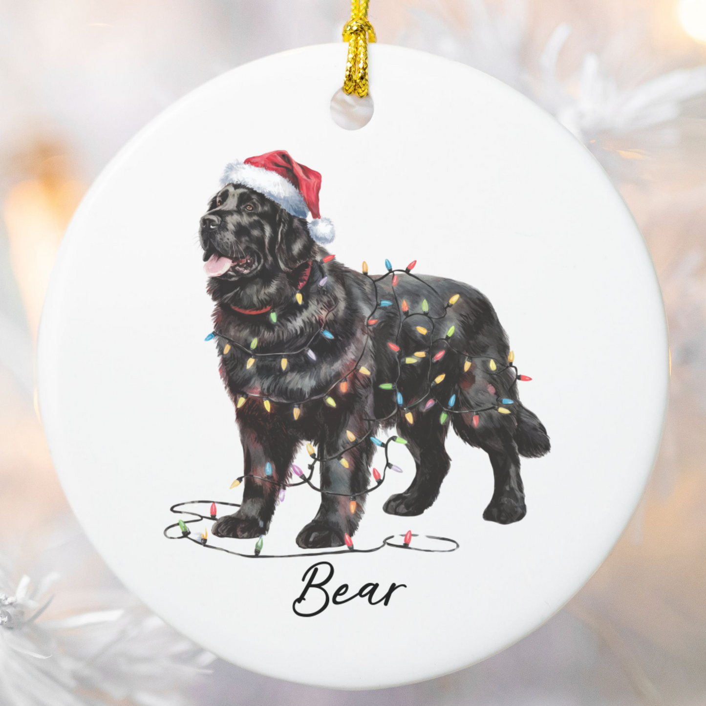 Black Newfoundland Ornament, Personalized Dog Keepsake