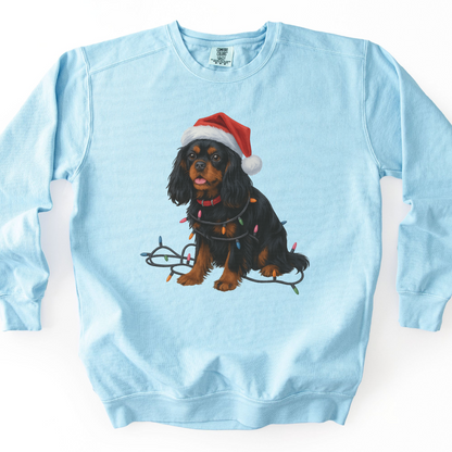 Black and Tan Cavalier King Charles Spaniel Christmas Lights Sweatshirt