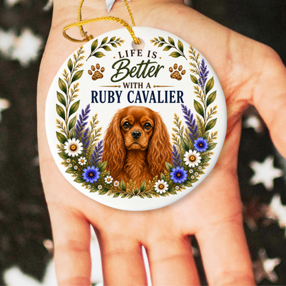 Ruby Cavalier Ornament, Cavalier King Charles Spaniel Gift, Dog Mom Keepsake, Ruby Cavalier Gift