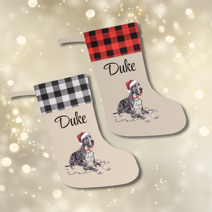 Personalized Great Dane Christmas Stocking, Holiday Decor Gift for Pet Lovers