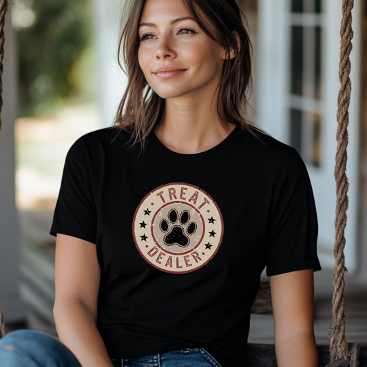 Treat Dealer Shirt, Hoodie, or Tank, Funny Dog Lover Gift, Dog Mom Apparel, Paw Print Pet Lover Top, Dog Dad Apparel