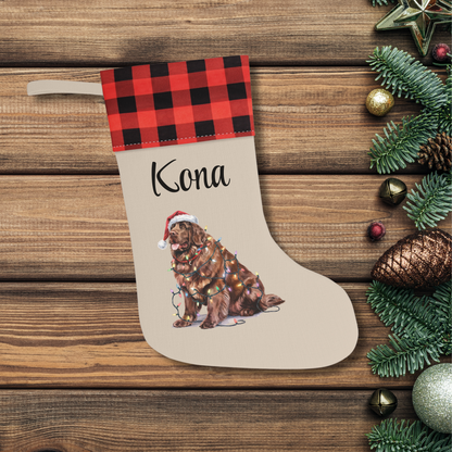 Personalized Brown Newfoundland Christmas Stocking, Holiday Decor Gift for Pet Lovers