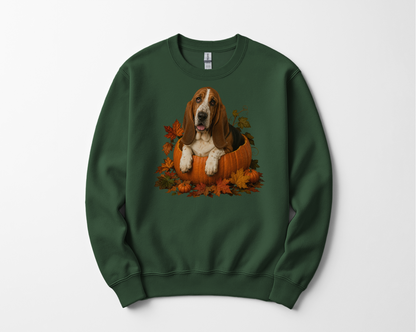Basset Hound Pumpkin Sweatshirt Fall Dog Lover Autumn Puppy Crewneck Cozy Gift Pullover Apparel
