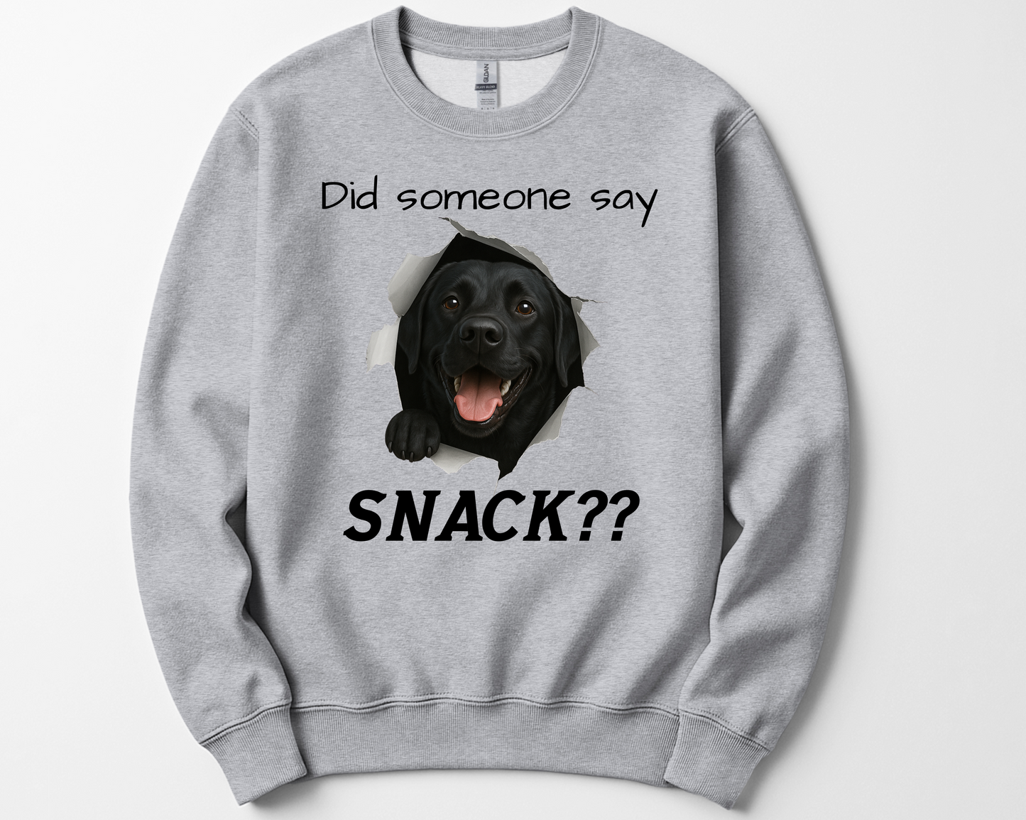 Did Someone Say Snack?? Funny Labrador Retriever Sweatshirt (Black, Chocolate, Fox Red & Yellow Labs)