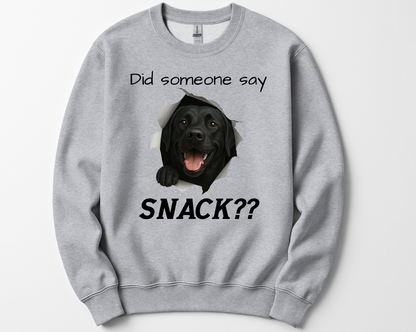 Did Someone Say Snack?? Funny Labrador Retriever Sweatshirt (Black, Chocolate, Fox Red & Yellow Labs)