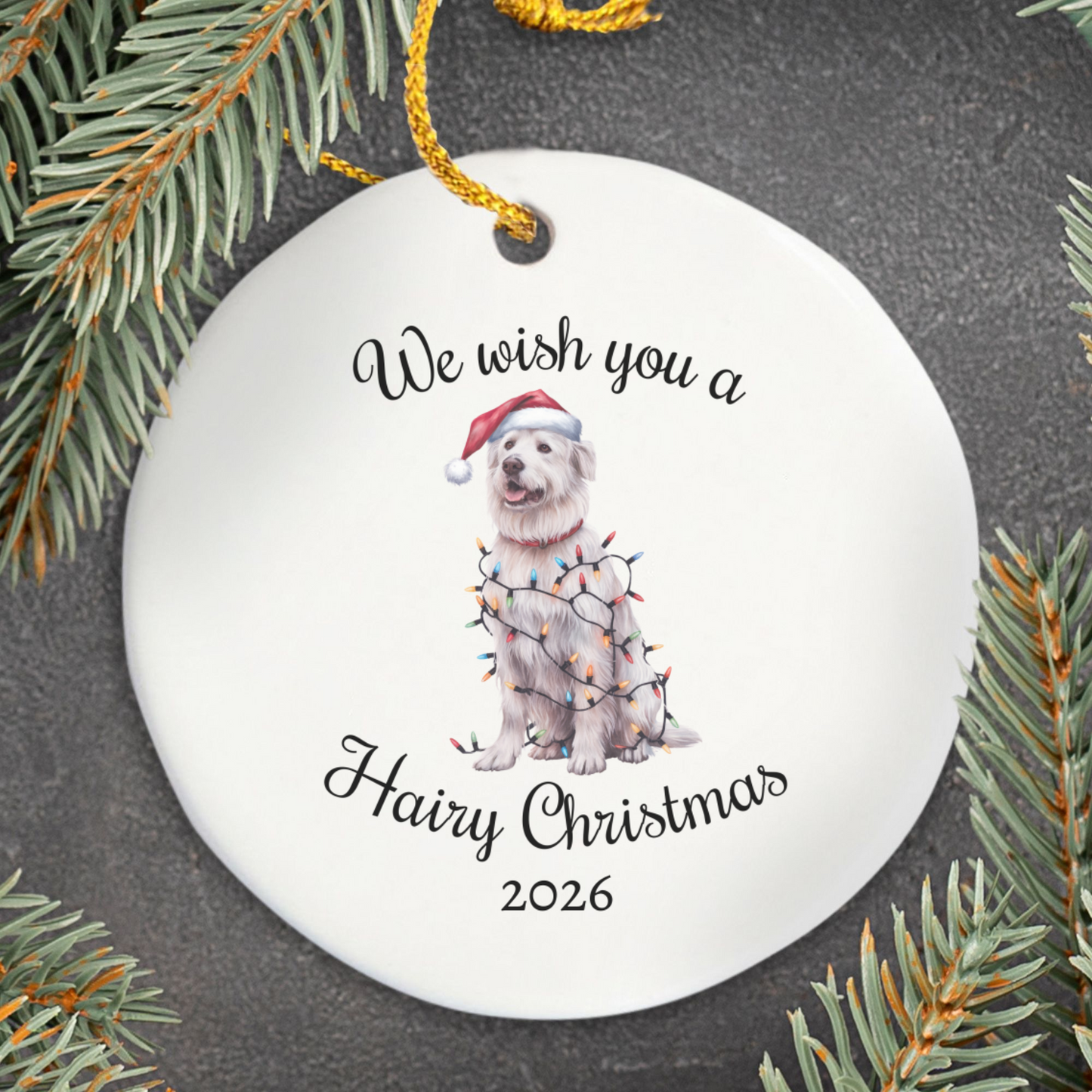 Christmas Kuvasz Ornament, Christmas Lights Dog Keepsake