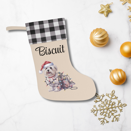 Personalized Maltese Christmas Stocking, Holiday Decor Gift for Pet Lovers