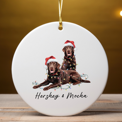 Chocolate Labradors Ornament, Personalized Dog Christmas Decor