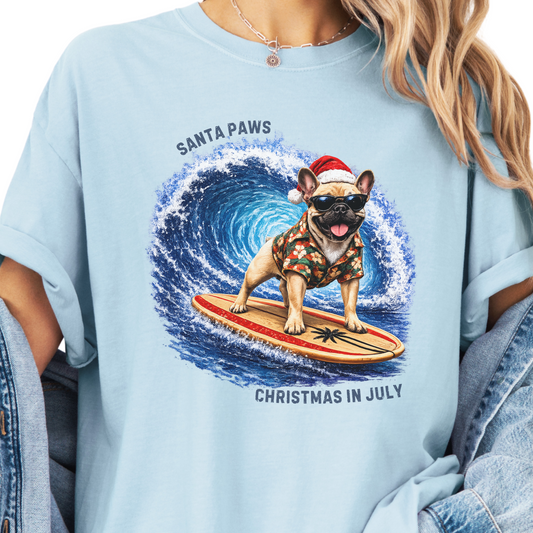Christmas in July French Bulldo Santa Paws Beach Shirt