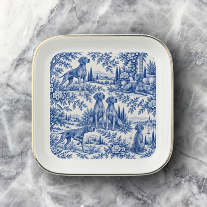 Vizsla Jewelry Dish, Blue Toile Dog Ring Dish, Vizsla Mom Gift, Ceramic Trinket Tray