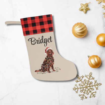 Personalized Irish Setter Christmas Stocking, Holiday Decor Gift for Pet Lovers
