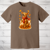 Load image into Gallery viewer, Chihuahua in Autumn Leaves T-shirt, Fall Dog Sweatshirt, Pet Lover Gift, Cozy Canine Apparel, Chihuahua in Scarf, Dog Mom Present
