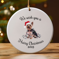 Load image into Gallery viewer, Christmas Yorkshire Terrier Ornament, Christmas Lights Dog Keepsake
