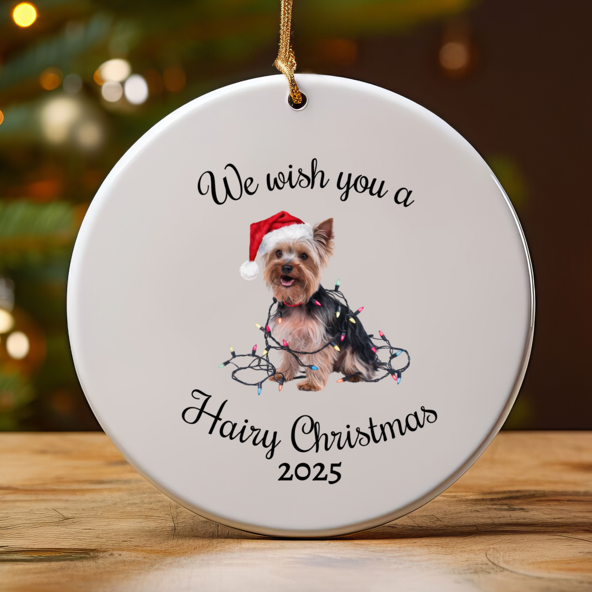 Christmas Yorkshire Terrier Ornament, Christmas Lights Dog Keepsake