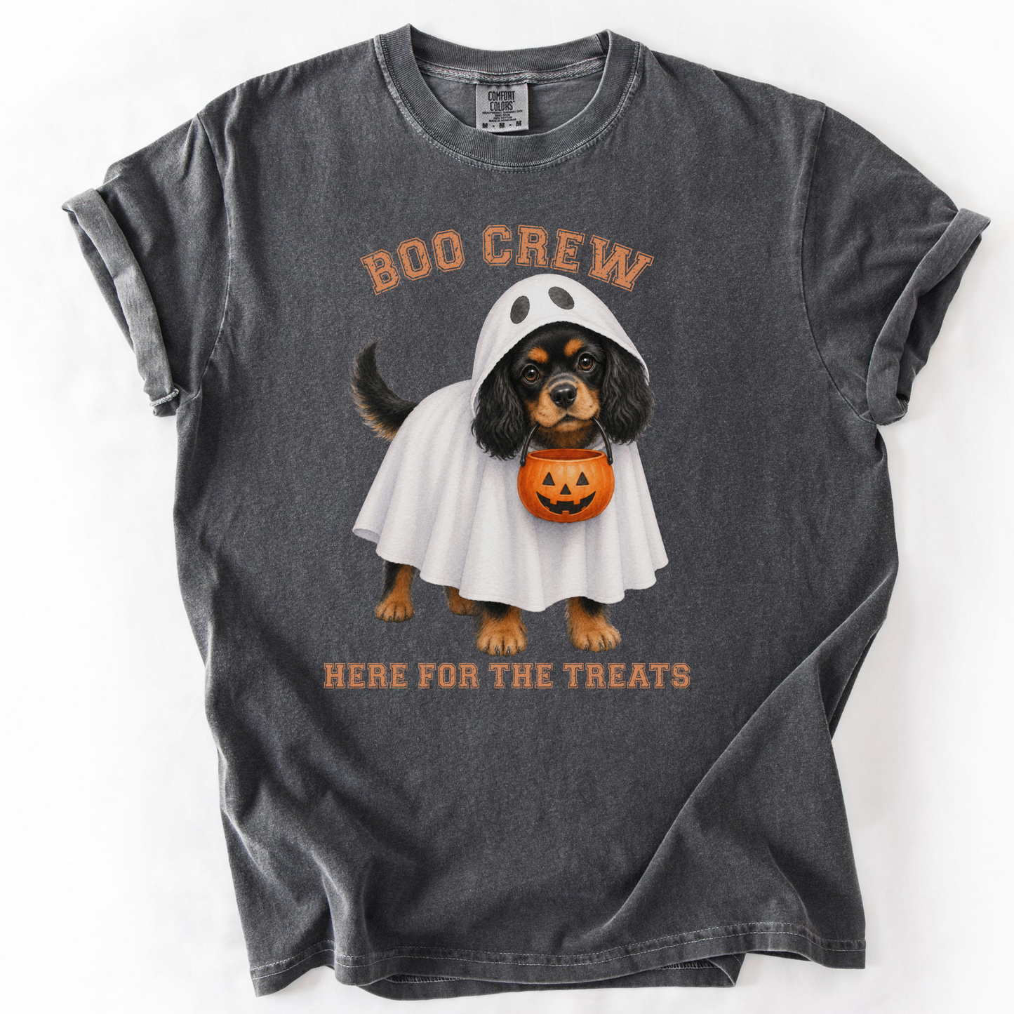 Black & Tan Cavalier Boo Crew Halloween Shirt, Here for the Treats Dog Mom Tee