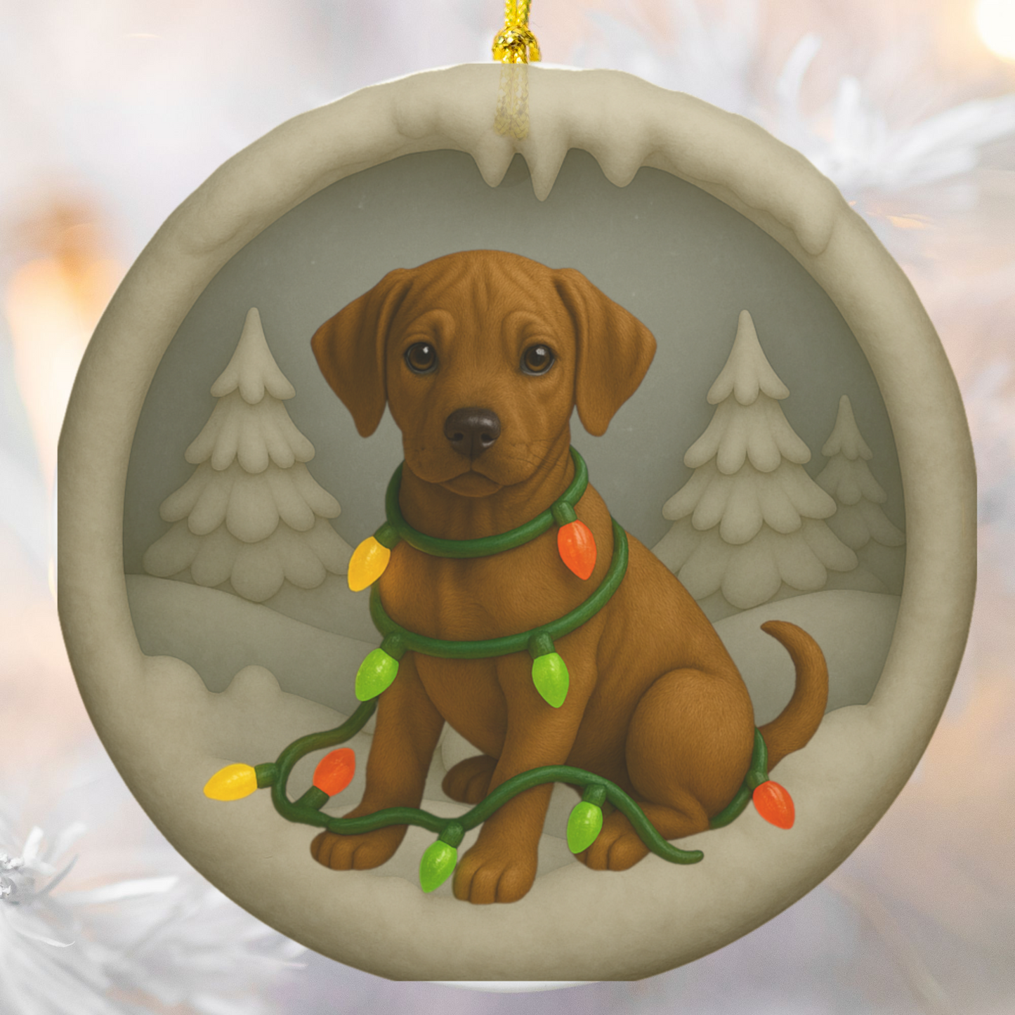 Personalized Rhodesian Ridgeback Christmas Ornament, 3D Clay-Style Dog Keepsake with Lights