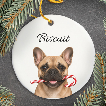Personalized French Bulldog Candy Cane Ornament