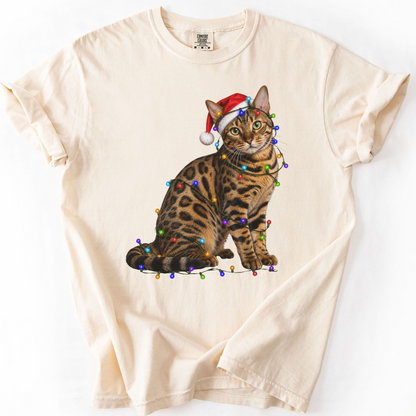 Bengal Cat Christmas Lights Shirt, Comfort Colors Holiday Cat Lover Tee