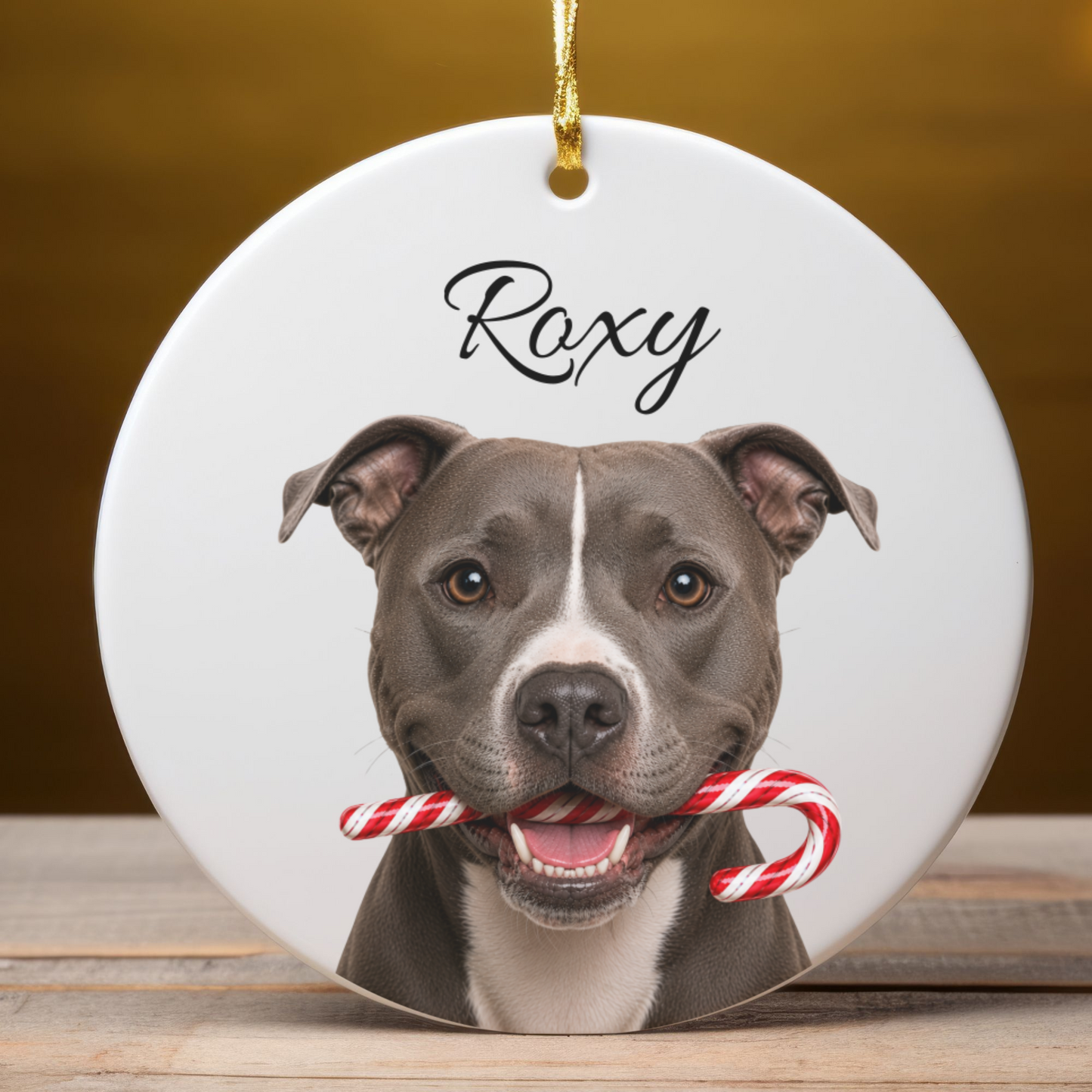 Personalized Pitbull Candy Cane Ornament