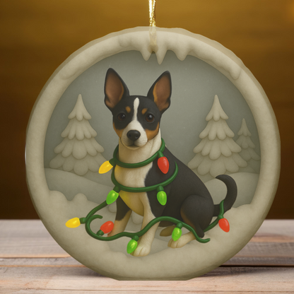Personalized Rat Terrier Christmas Ornament, 3D Clay-Style Dog Keepsake with Lights
