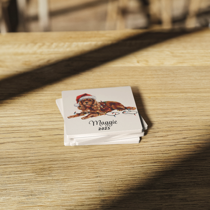 Personalized Ruby Cavalier King Charles Spaniel Christmas Coaster Set