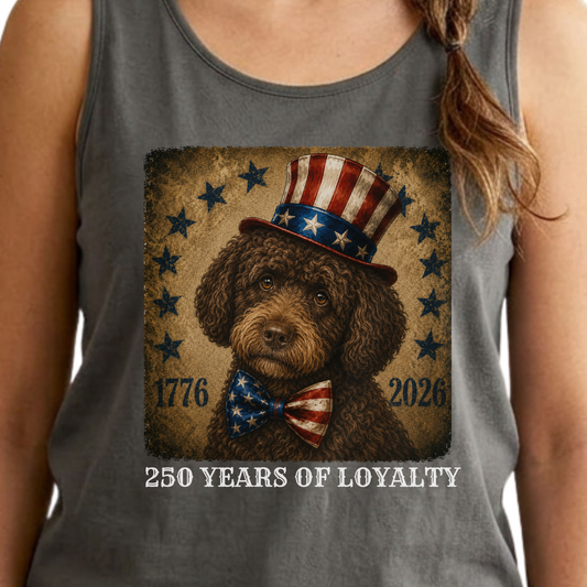 Brown Portuguese Water Dog Patriotic Tank Top, 250 Years Loyalty