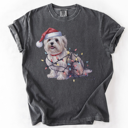 Maltese Christmas Lights Shirt, Festive Holiday Tee for Small Dog Lovers