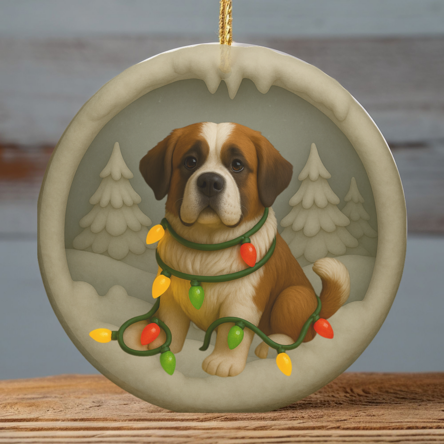 Personalized Saint Bernard Christmas Ornament, 3D Clay-Style Dog Keepsake with Lights