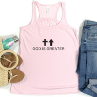 Load image into Gallery viewer, God Is Greater Shirt, Tank or Hoodie – Christian Apparel with Cross &amp; Arrow – Inspirational Faith-Based Gift for Women
