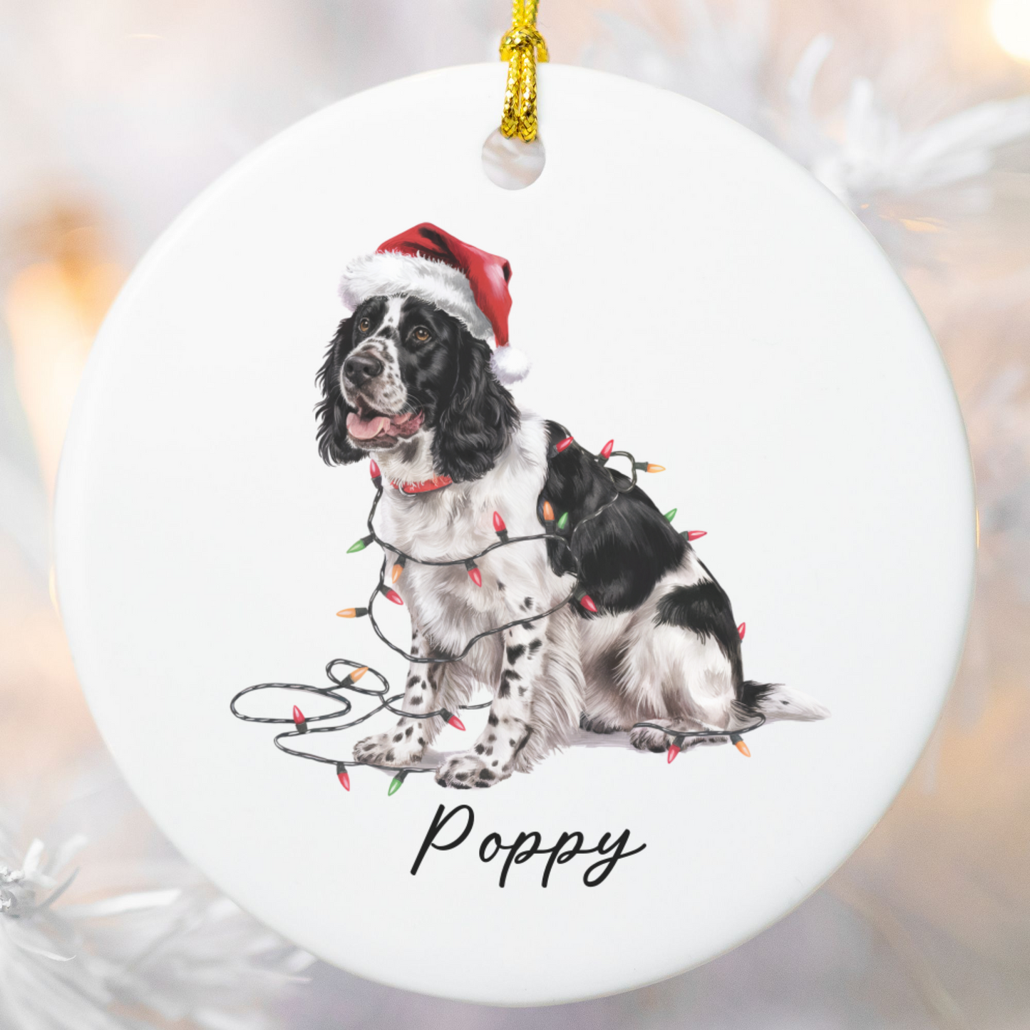 Personalized Black Springer Spaniel Ornament, Christmas Dog Decor