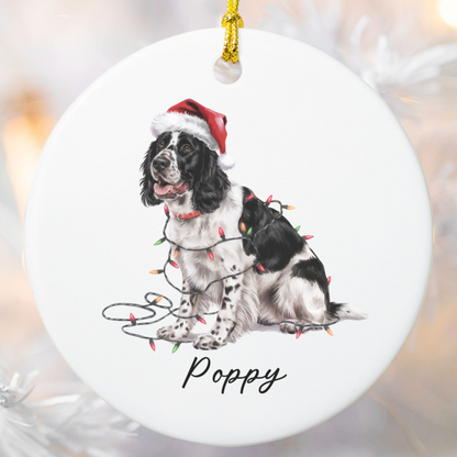 Personalized Black Springer Spaniel Ornament, Christmas Dog Decor