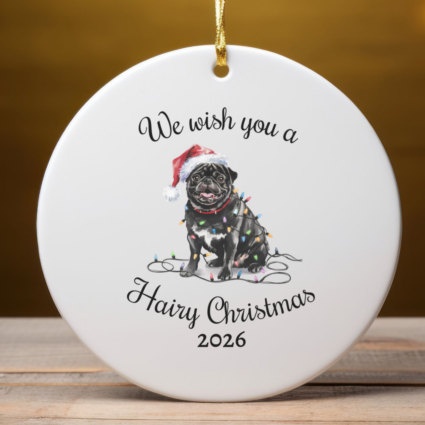 Christmas Black Pug Ornament, Pug Mom, Christmas Lights Dog Keepsake