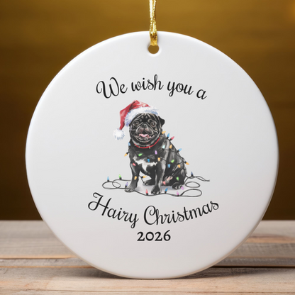 Christmas Black Pug Ornament, Pug Mom, Christmas Lights Dog Keepsake