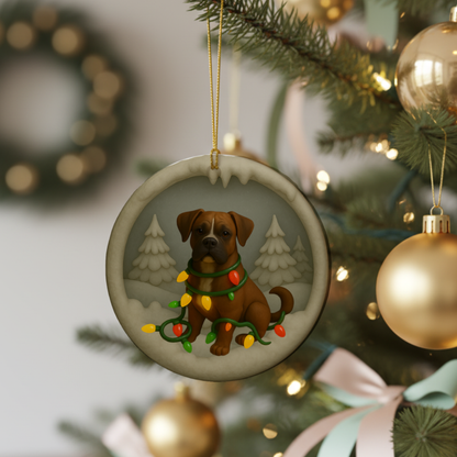 Personalized Boxer Christmas Ornament, Custom Dog with Holiday Lights Keepsake