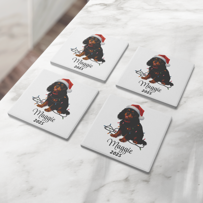 Personalized Black & Tan Cavalier King Charles Spaniel Christmas Coaster Set