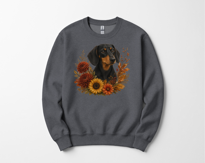 Black Tan Dachshund Autumn Floral Sweatshirt