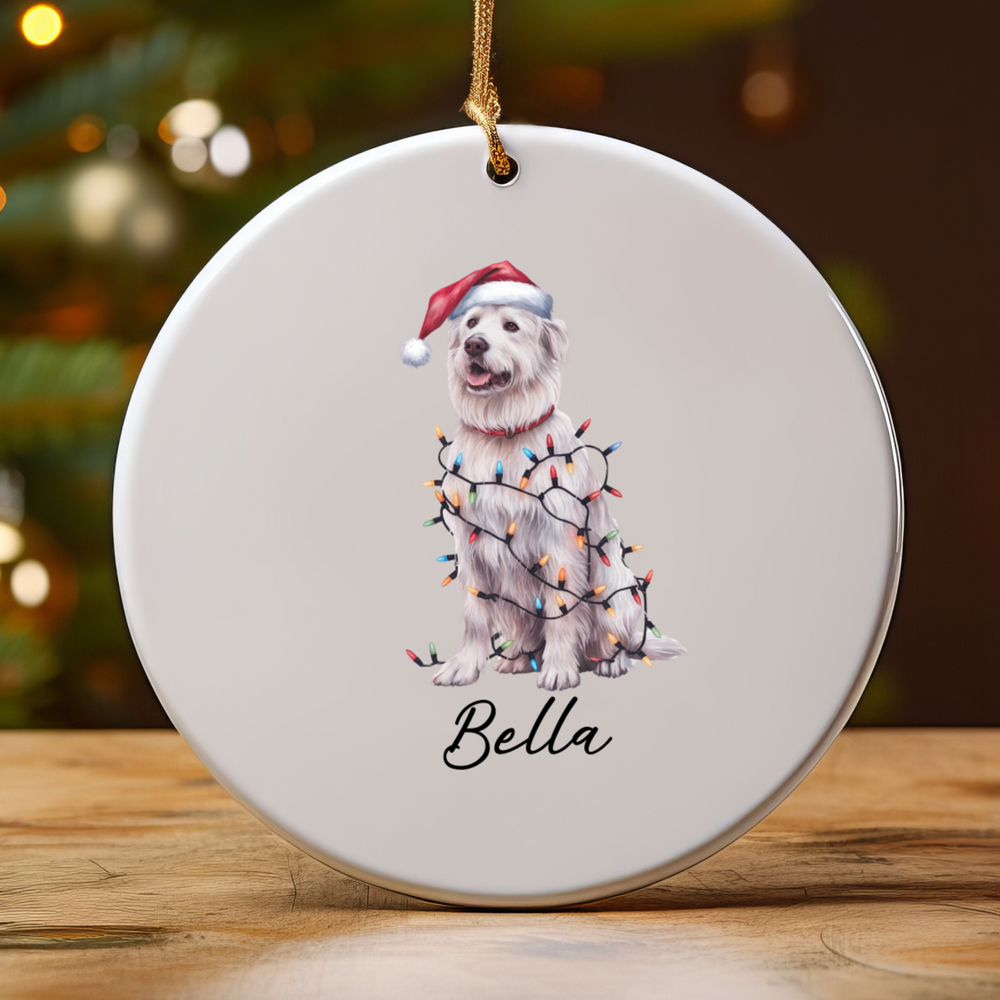 Personalized Kuvasz Dog Ornament: Ceramic Pet Christmas Keepsake with Lights