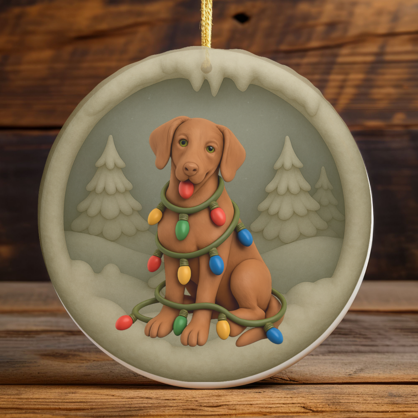Vizsla Christmas Ornament, Personalized Vizsla Puppy with Holiday Lights, Custom Dog Lover Gift, Tree Decoration