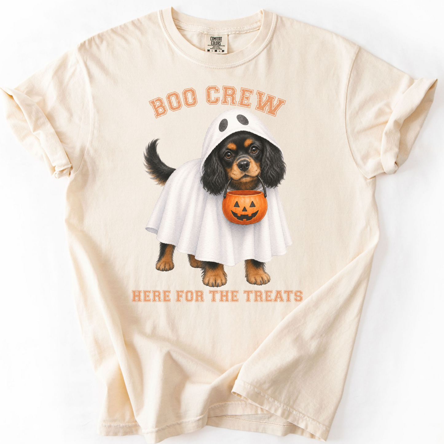 Black & Tan Cavalier Boo Crew Halloween Shirt, Here for the Treats Dog Mom Tee