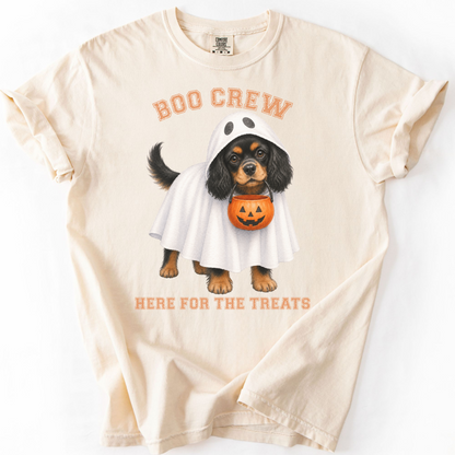 Black & Tan Cavalier Boo Crew Halloween Shirt, Here for the Treats Dog Mom Tee