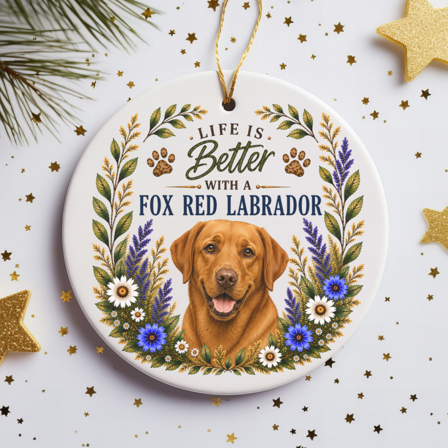 Fox Red Lab Ornament - Life Is Better