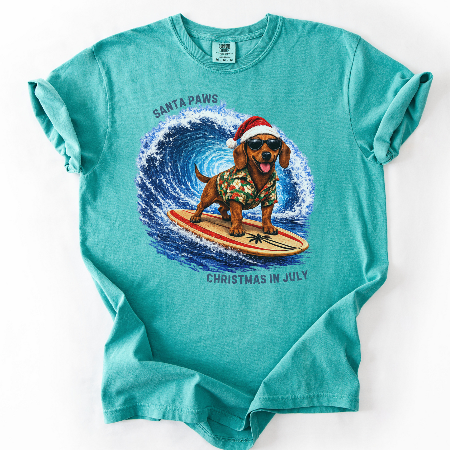 Christmas in July Gift for Dachshund Lovers, Santa Paws Beach Shirt