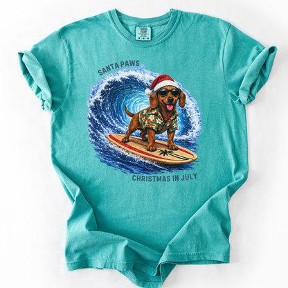 Christmas in July Gift for Dachshund Lovers, Santa Paws Beach Shirt