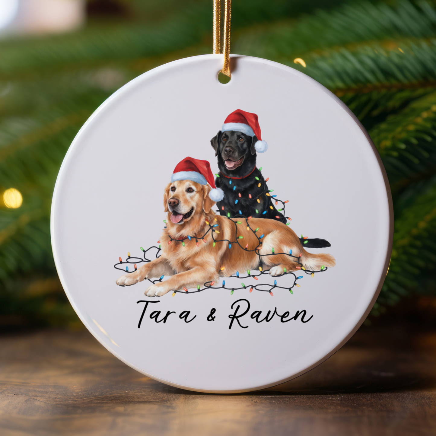 Personalized Golden Retriever Labrador Duo Christmas Ornament, Festive Dog Decor