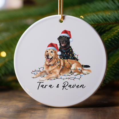 Personalized Golden Retriever Labrador Duo Christmas Ornament, Festive Dog Decor