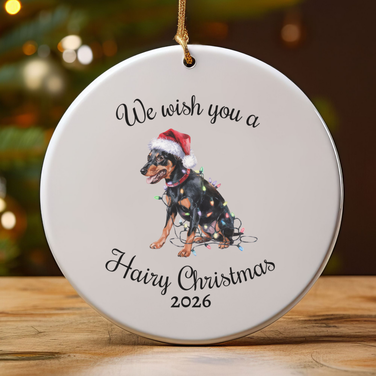 Christmas Miniature Pinscher Ornament, Christmas Lights Dog Keepsake